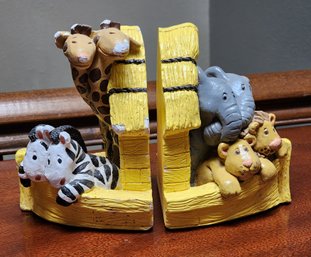 Vintage Noah's Ark Chalkware Bookends