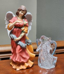 Vintage Porcelain Angel Figure And LED Plastic Lit Angel