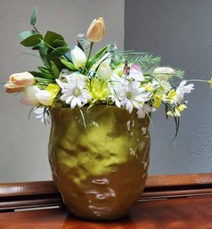 Large SOFA MART Contemporary Dimpled Vase With Artificial Floral Arrangement