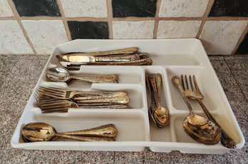 Vintage Gold Plated Flatware Set With Organizer