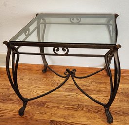 Vintage HEAVY Metal Base Glass Top Side Table #1