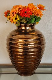 Vintage Coil Style Decorative Vessel With Artifical Floral Arrangement