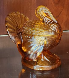 Vintage Amber Glass Turkey Theme Candy Dish