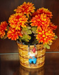 Artificial Dahlia Floral Arrangement With Gnome Flower Pot Accent