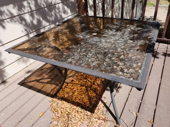 Vintage Amber Glass Top Metal Frame Outdoor Patio Table
