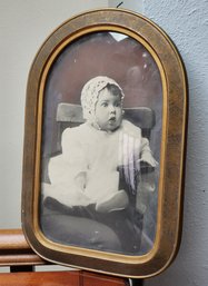 Antique Curved Glass Photo Frame With Photo Of Baby