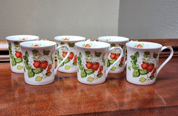 Vintage STRAWBERRY Theme Fine Bone China Set Of Coffee Cups