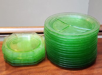 Vintage Green Cameo Dining Fancy Plates Set