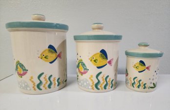 Vintage Ceramic FISH THEME Graduated Canister Set