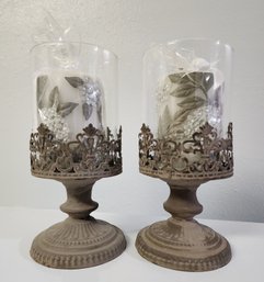 (2) Contemporary Metal Candle Holders With (2) Brand New Candles
