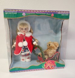 Vintage Brand New Porcelain Doll With Teddy Bear