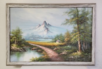 Vintage Fine Art Oil Painting Framed Snowcap Mountain View