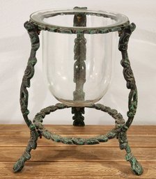 Vintage Heavy Metal Stand With Deep Glass Accent Bowl