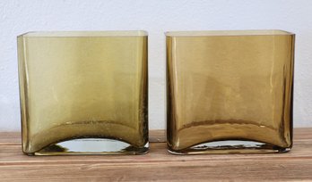 (2) SOFA MART Rippled Amber Tone Glass Vases