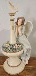 Vintage Porcelain Angel Figure With Flower Fountain