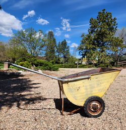 Vintage Yellow Metal Transport Cart Wheelbarrow