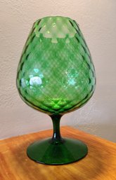 Hand Blown Italian Art Glass Mid Century Modern Green Diamond Quilted Optic Snifter Vase, Vintage MCM Eames Er