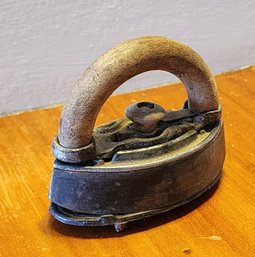 Antique Hand Iron With Original Wood Handle