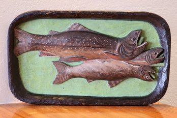 Vintage 1930's Folk Art Carved Wood Fish Sculpture SIGNED