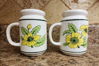 (2) Vintage Ceramic Salt And Pepper Shakers Yellow Flowers