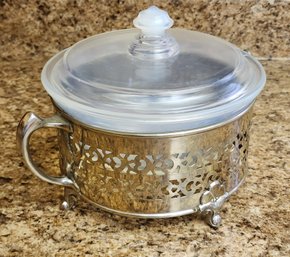 Vintage Covered Cookware Dish With Lid And Metal Fancy Stand