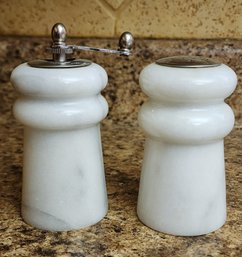 Set Of White Marble Salt And Pepper Shaker/Grinders