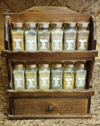Vintage Spice Rack With Decorative Bottles