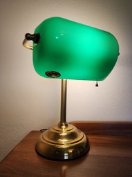 Vintage CASED Hand Blown Green Glass Desk Lamp