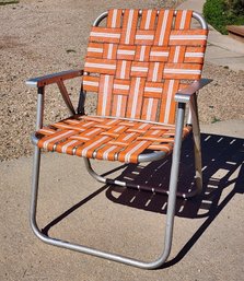 Vintage Orange Woven Lawn Chair Folding