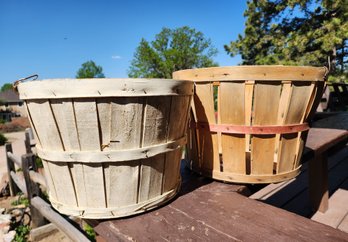 (2) Vintage Split Wood Bushel Baskets