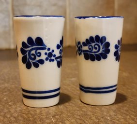 (2) Vintage Made In Mexico Ceramic Handmade Handpainted Shot Glasses