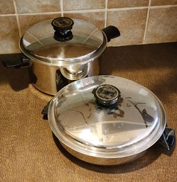 Vintage CAMELOT Stainless Steel Cookware Pans With Seal O Matic TEMP-TONE Lids