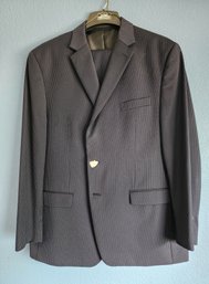 Mens CHAPS Dress Suit Jacket And Pants Dark Gray Pinstripe 46R