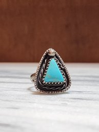 Beautiful Vintage Turquoise Center Stone Sterling Silver Native American Ring Size 7.25 #S6