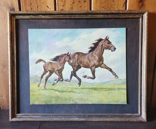 Vintage Framed Horse Theme Wall Accent Fine Art Lithograph