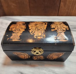 Vintage Wooden Trinket Box With Tribal Themes