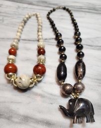 (2) Vintage Costume Jewelry Necklaces - Elephant Pendant #S46