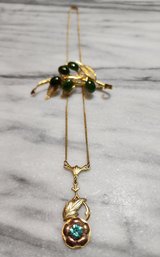 Vintage 1/20 Gold Fill Necklace And Pendant With Gold Tone Whimsical Brooch #S55