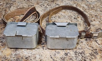Vintage Pair Of Belt WORN Live Bait Metal Containers