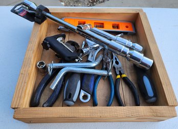 Wooden Tray Box Filled With Tool Selections