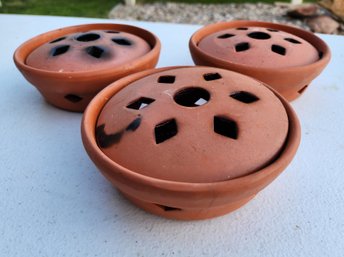 (3) Clay Mosquito Coil Burner Containers