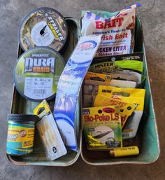 Assortment Of Fishing Supplies And Metal Box