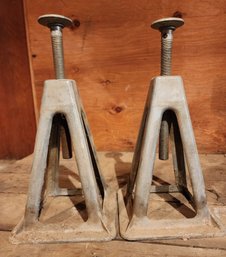 Pair Of Gray Metal Jack Stands Auto Safety Tool