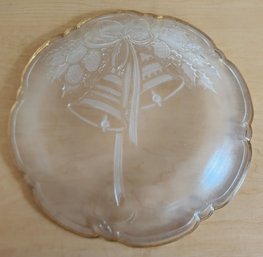 Vintage Christmas Bell And Ribbon Theme Glass Serving Platter