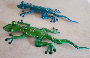 Blue And Green Metal Wall Accent Salamander Duo