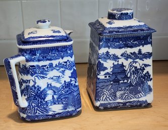 (2) RINGTONS Blue And White Delft Style Canisters Tea