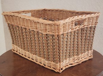 Vintage Woven Decorative Basket With Cutout Handles
