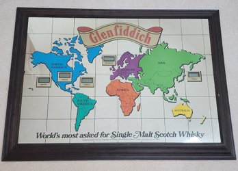Vintage GLENFIDDICH Single Malt Whiskey Mirror World Time Hanging Wall Accent
