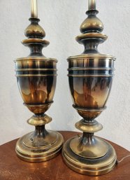 Pair Of Vintage Mid Century Modern HEAVY Brass Table Lamps
