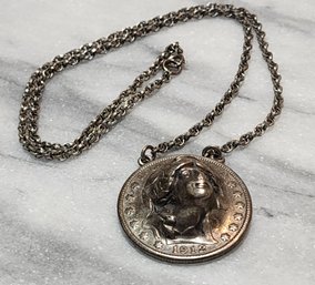 Antique 1912 Half Dollar Impression Style Coin Pendant Necklace
